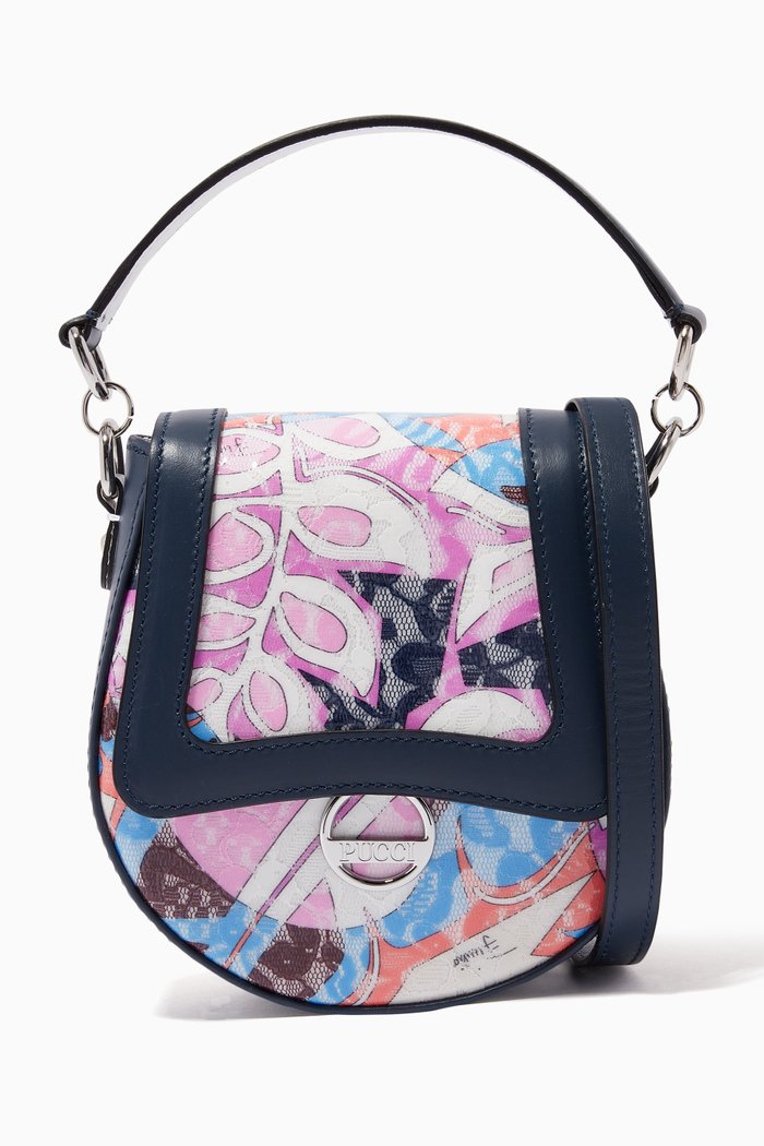 

Samoa Print Lace Shoulder Bag in Leather, Multicolour