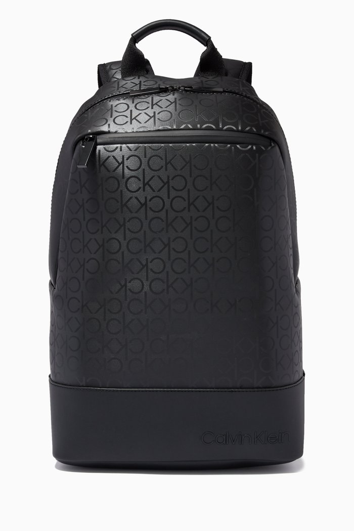 

Industrial Logo Backpack in Faux Leather, Black