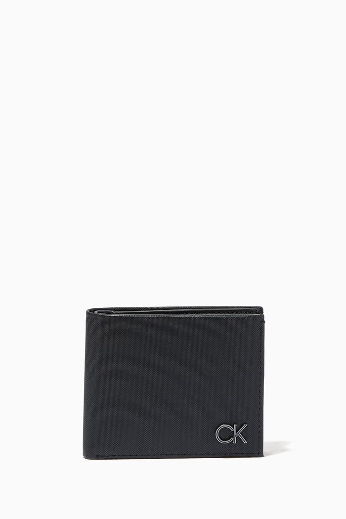 

Bi-Fold Wallet in Textured Leather, Black