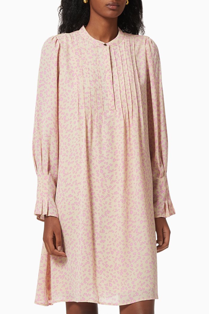 

Printed Pleated Midi Dress in Recycled Polyester, Multicolour