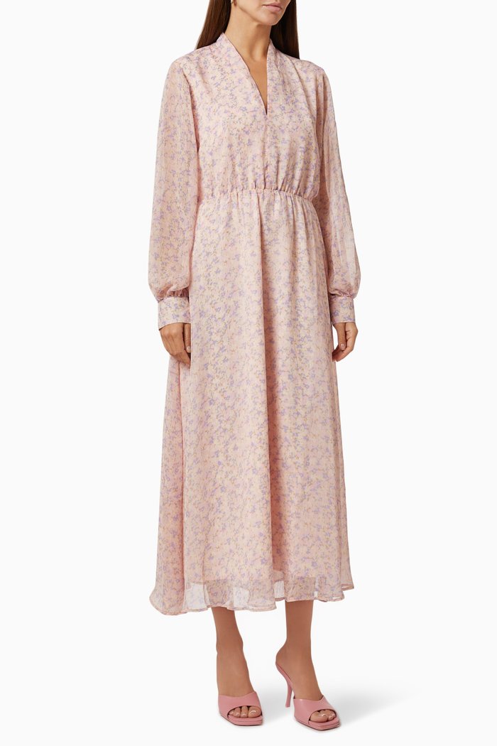 

Floral Recycled Chiffon Midi Dress, Neutral