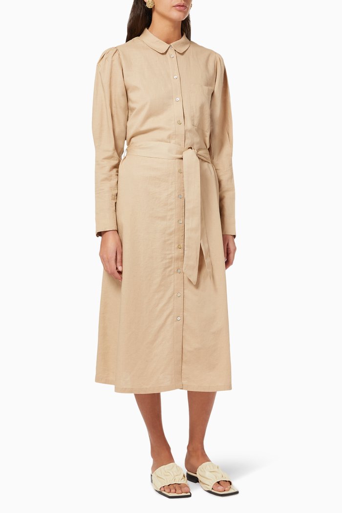

Linen Midi Shirt Dress, Neutral