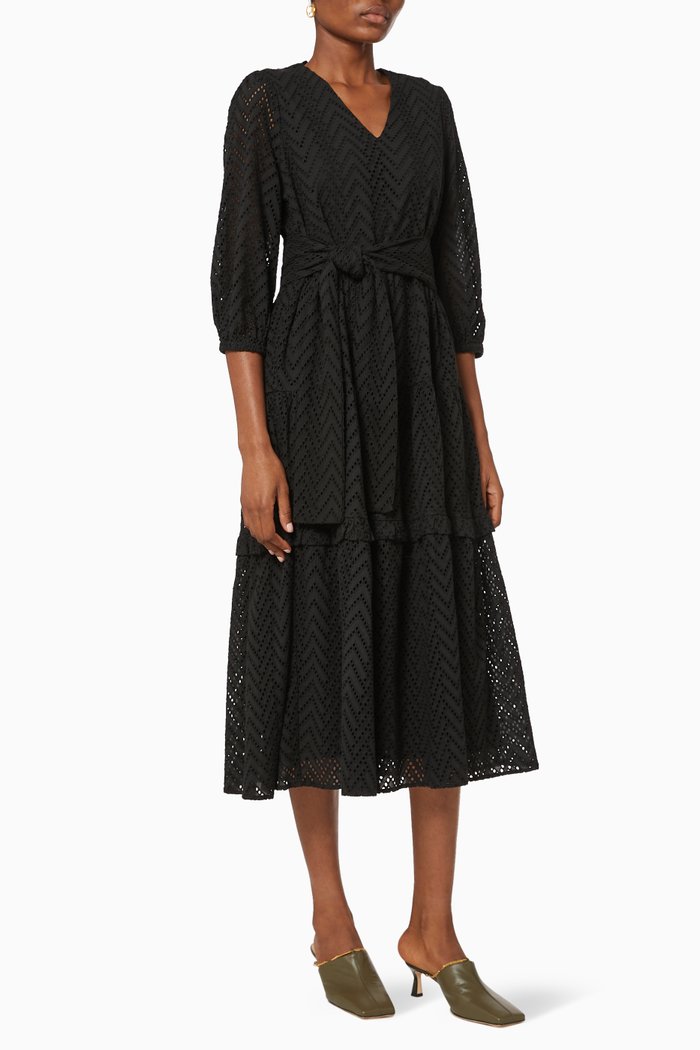 

Belted Broderie Anglaise Dress, Black