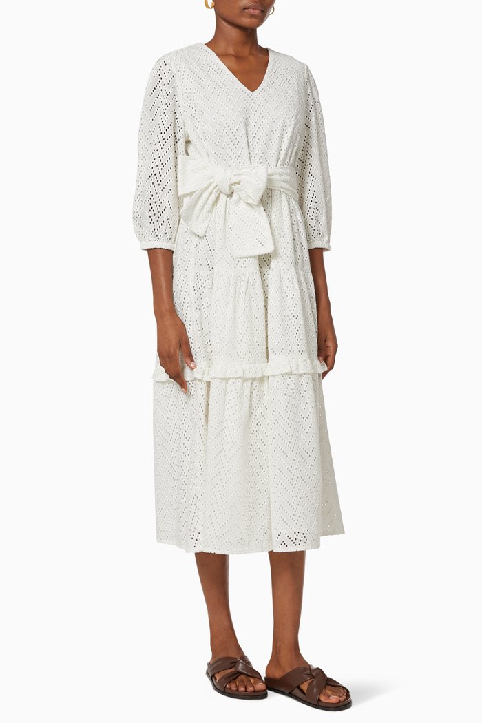 

Belted Broderie Anglaise Dress, White