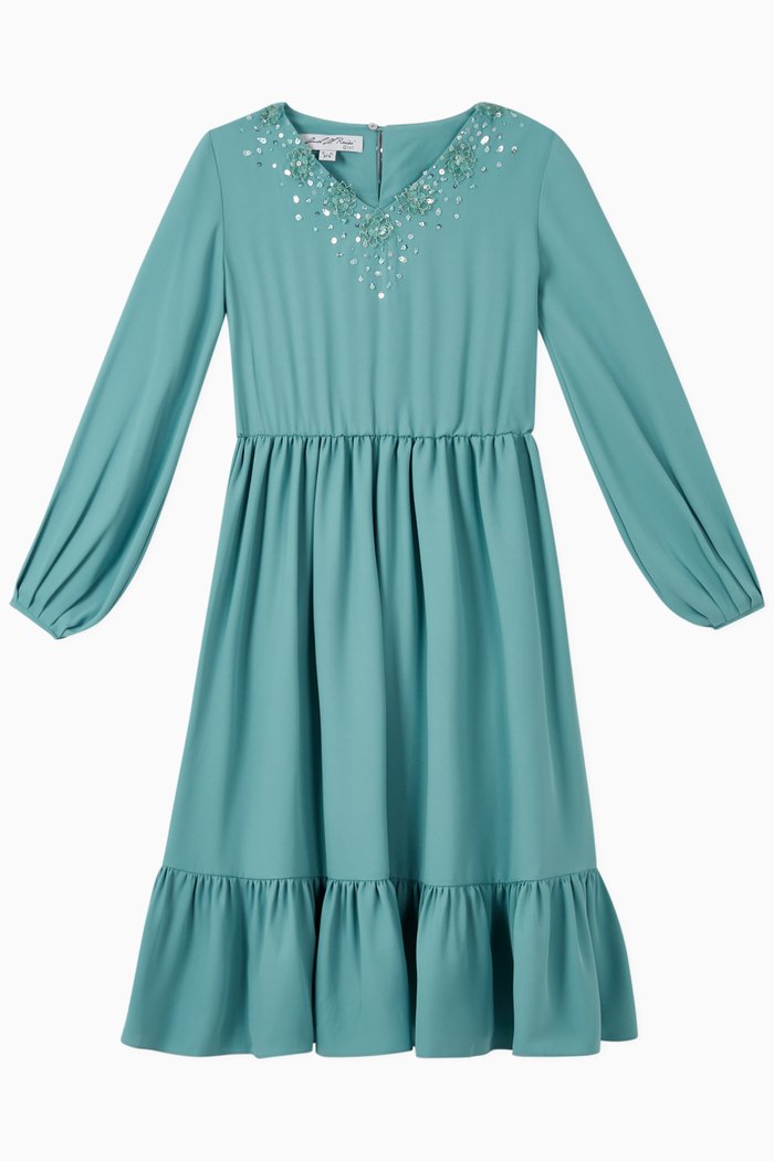 

Mini Embroidered Twill Kaftan, Blue