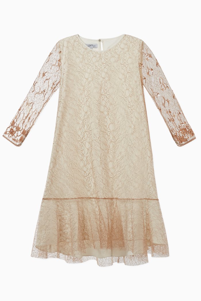 

Embroidered Hi-Low Tulle Dress, Neutral