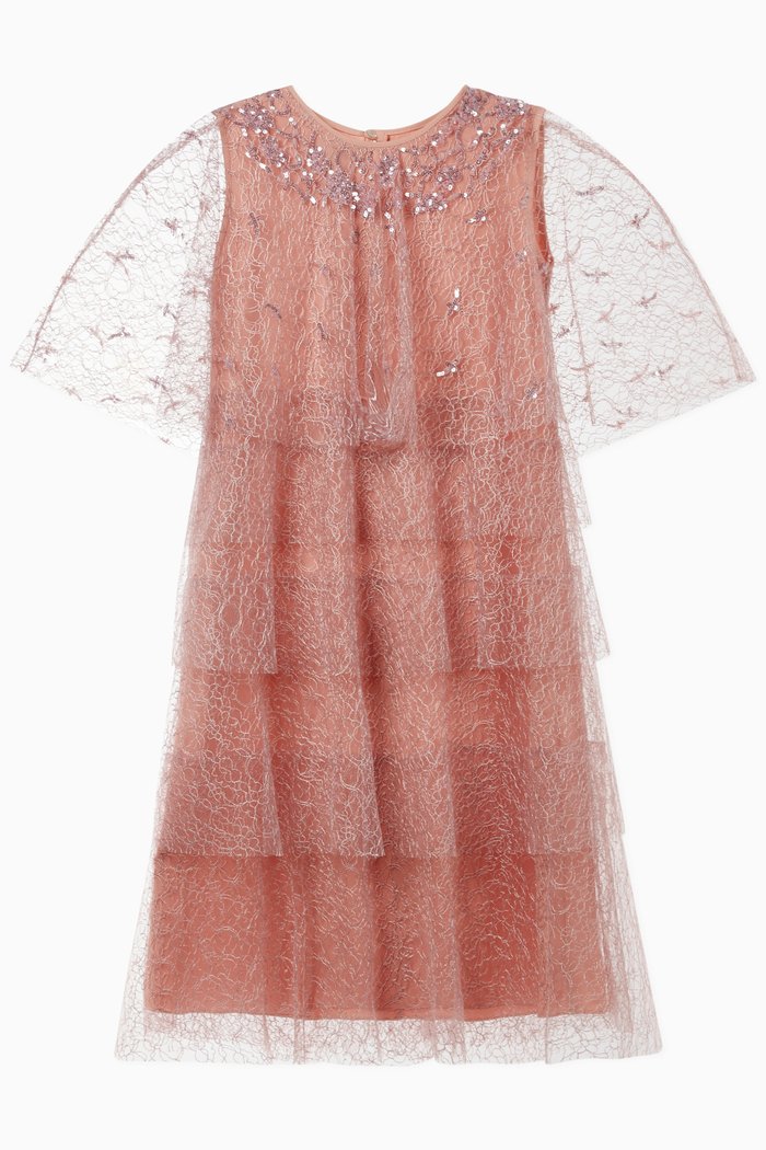 Tulle Tiered Cape Kaftan, Pink