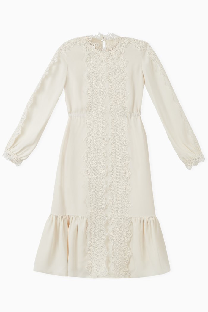 Lace High Neck Dress, White