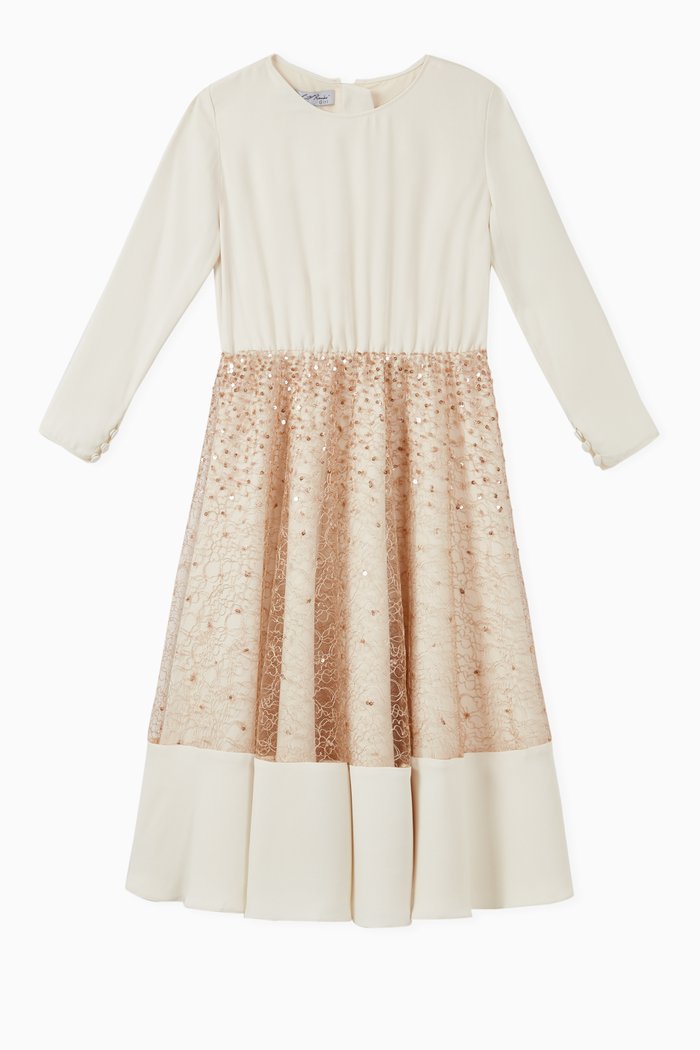 

Embroidered Twill & Tulle Dress, Multicolour