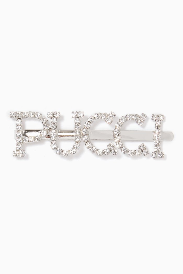 

Crystal Logo Hair Slide in Metal, Silver
