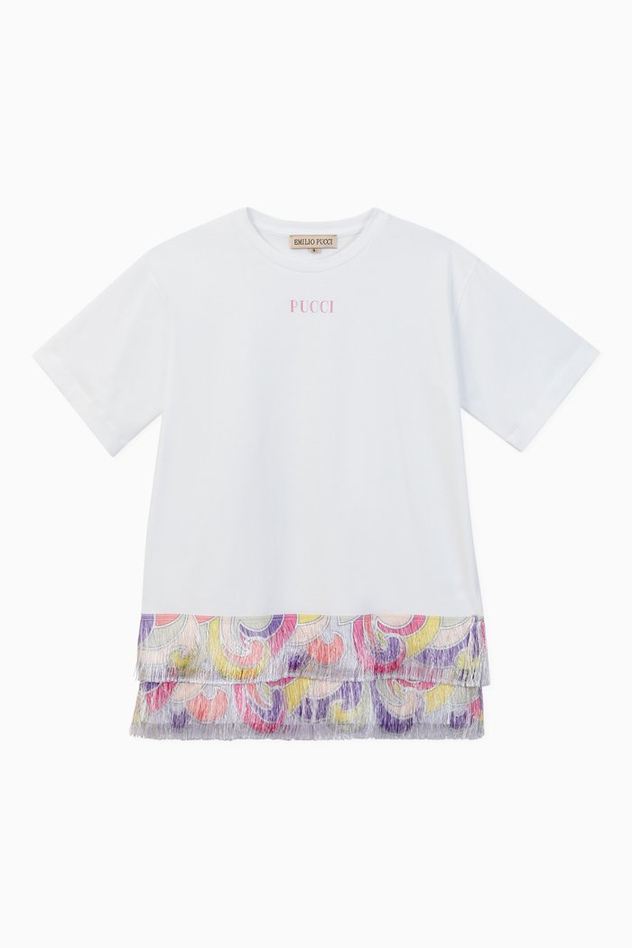 

Quirimbas Print Fringe Cotton T-Shirt Dress, White