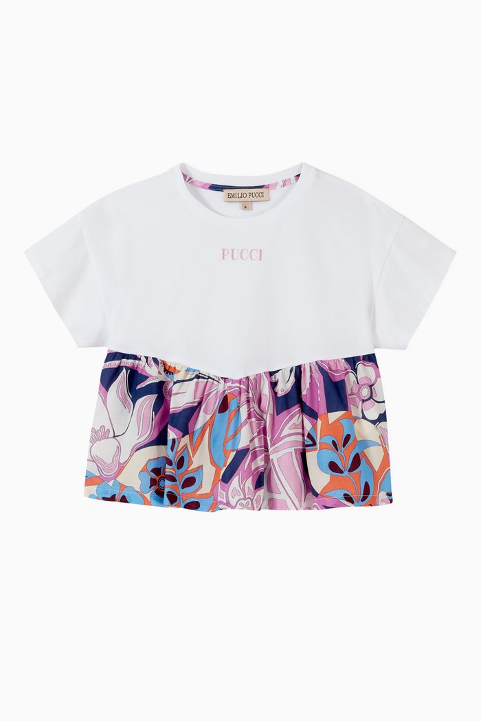 

Printed Hem T-Shirt in Stretch Cotton, White