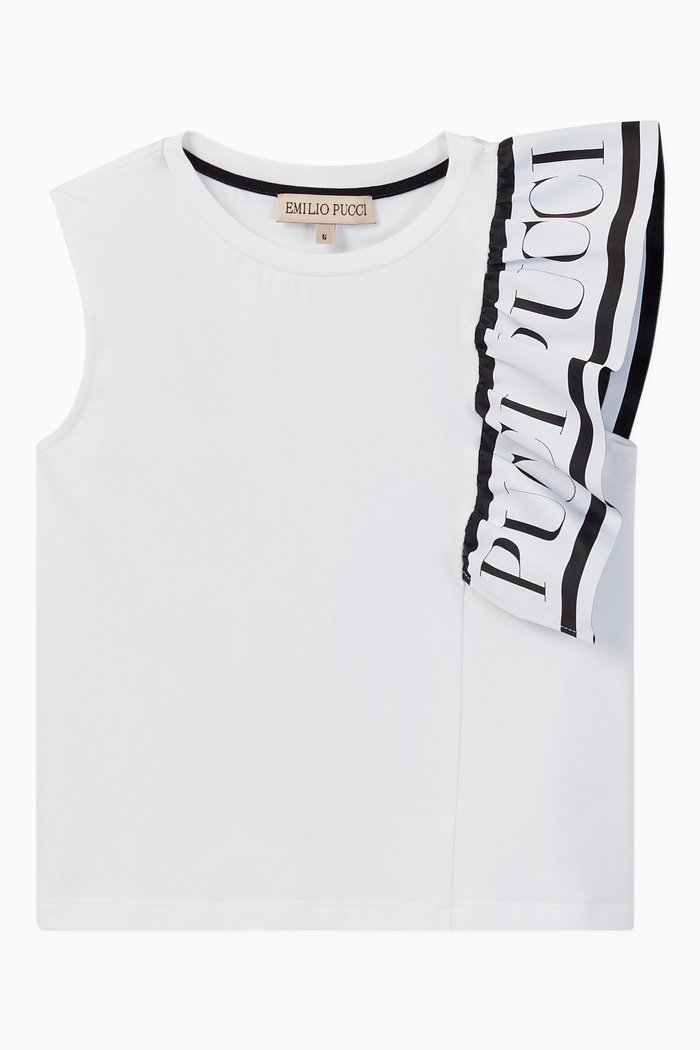 

Logo Print Ruffle Jersey Top, White