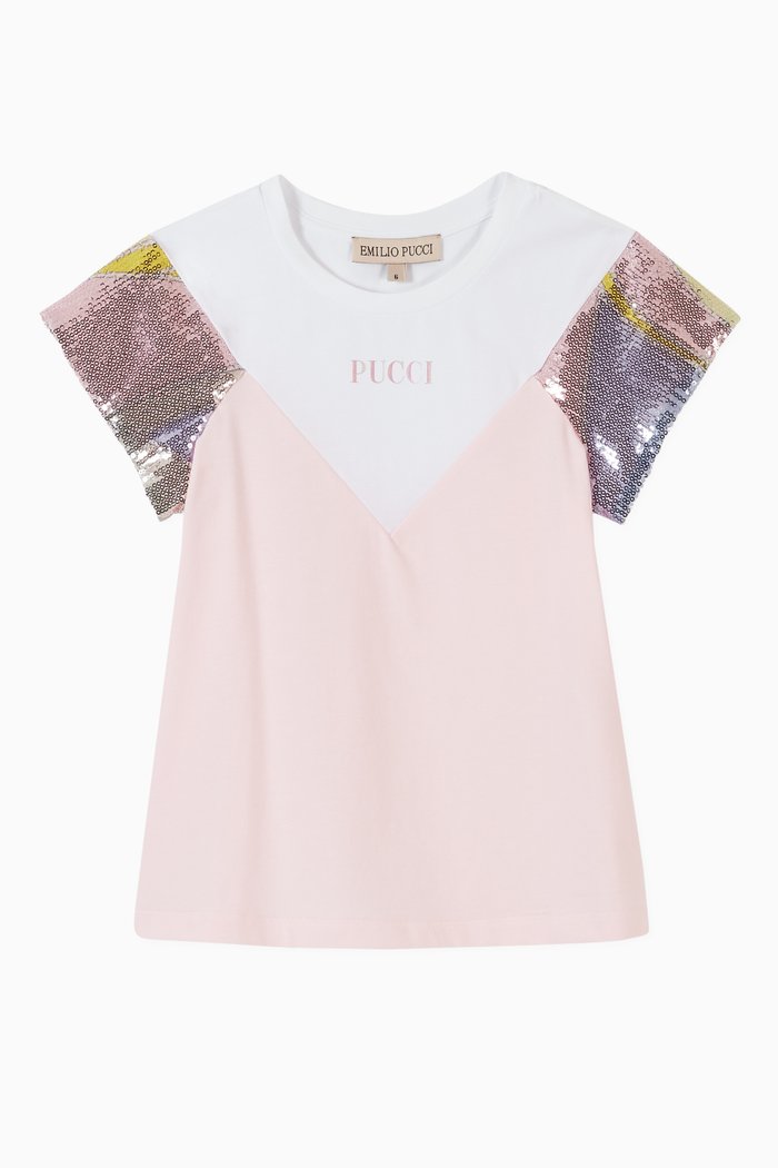 

Colour Block Top with Sequins in Stretch Cotton, Pink