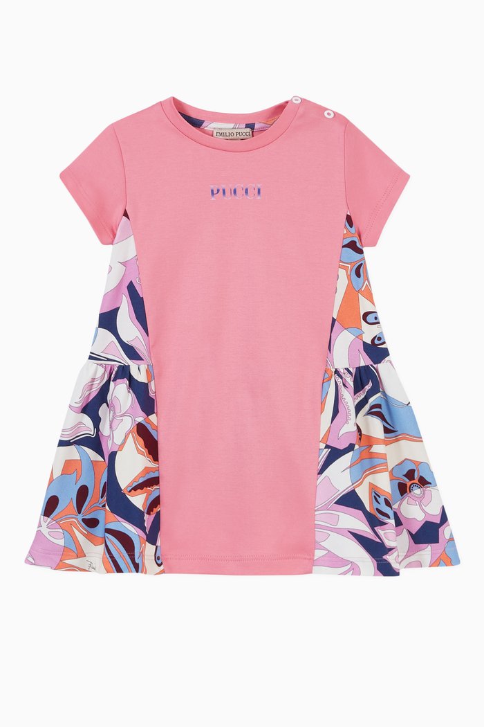 

Floral Print Panel Dress in Cotton, Pink