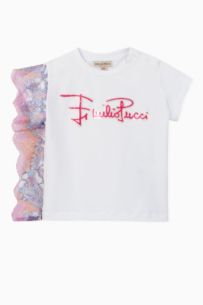 

Samoa Print Lace Cotton T-Shirt, White
