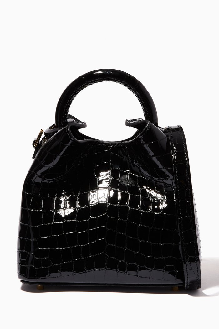 Madeleine Bag in Croco Embossed Pearl Leather, Black