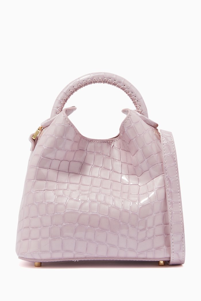 Madeleine Bag in Croco Embossed Pearl Leather, Purple