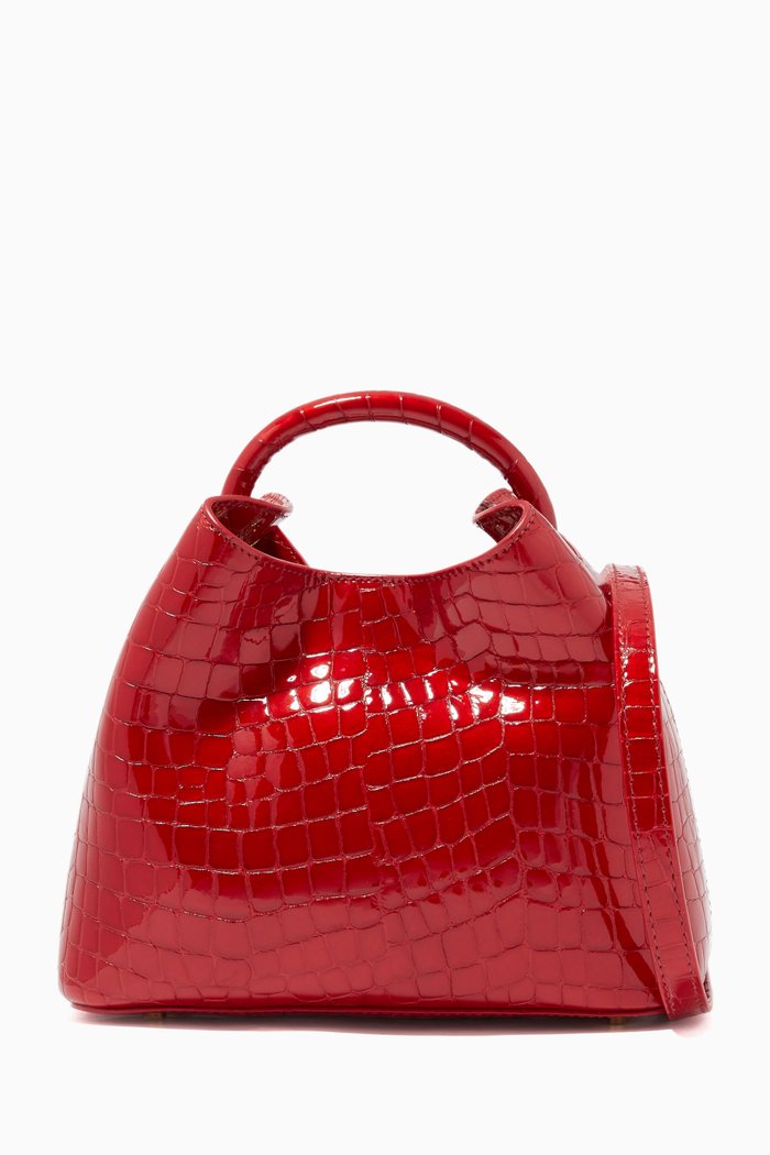 

Baozi Tote Bag in Croc-embossed Pearl Leather, Burgundy