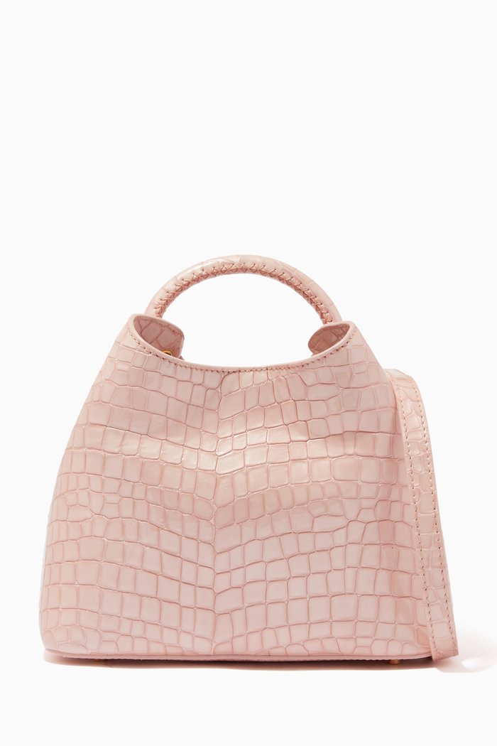 

Baozi Tote Bag in Croc-embossed Pearl Leather, Pink