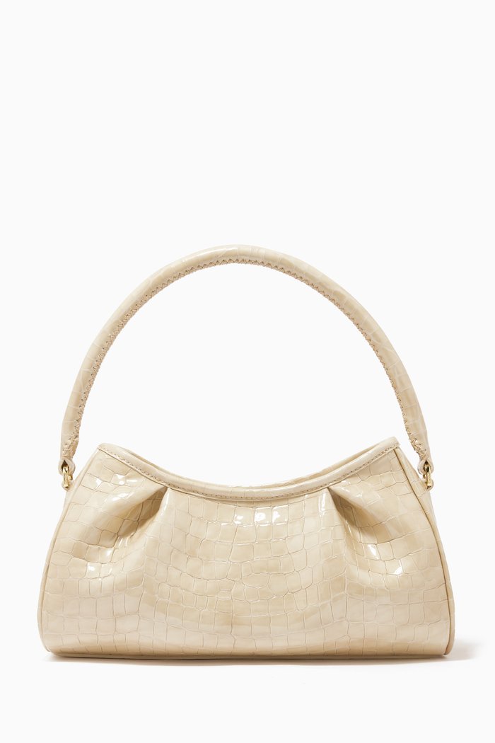 Dimple Shoulder Bag in Croc-embossed Pearl Leather, Neutral