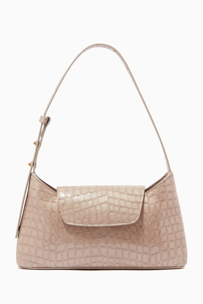 

Envelope Bag in Croco Embossed Pearl Leather, Grey
