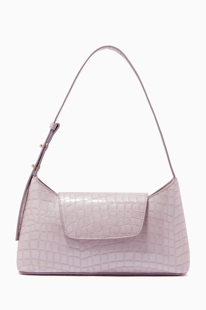 

Envelope Bag in Croco Embossed Pearl Leather, Purple