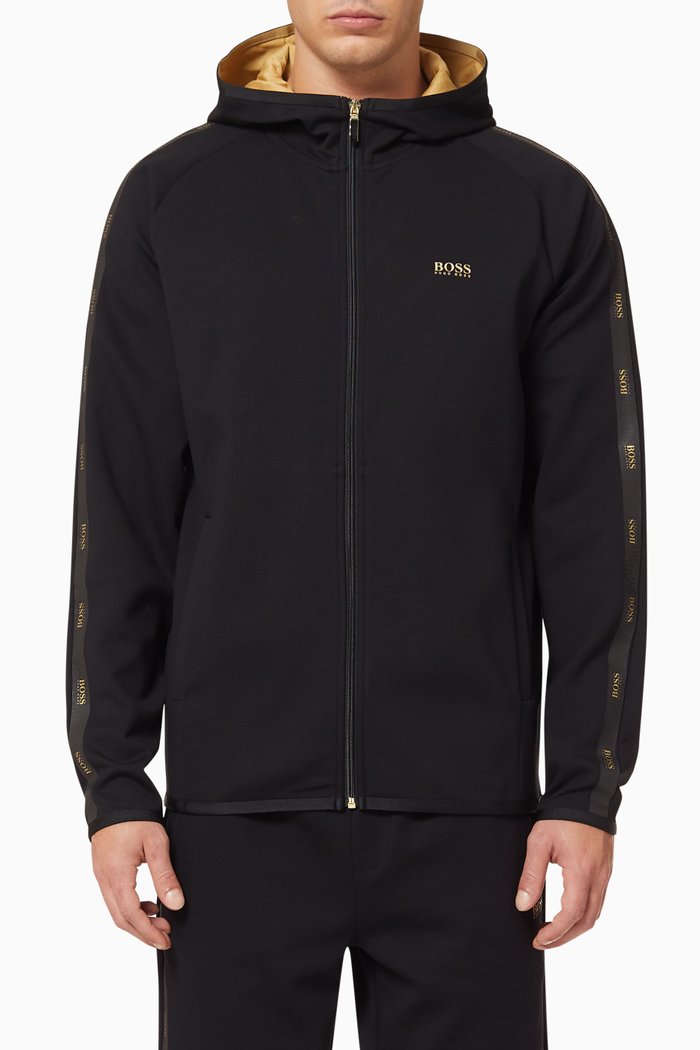 

Saggy 2 Logo Tape Zipped Jersey Hoodie, Black