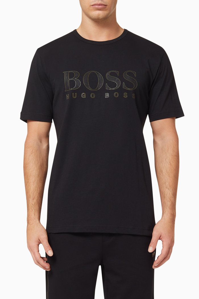 

Tee Gold 3 Metallic Logo Slim Cotton T-Shirt, Black