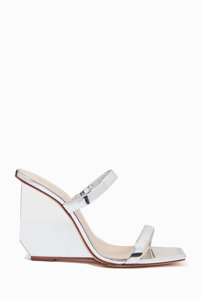 

Glam Wedge Sandals in Metallic Leather, Silver