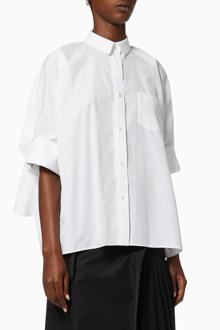 

Pleated Cotton Poplin Shirt, White