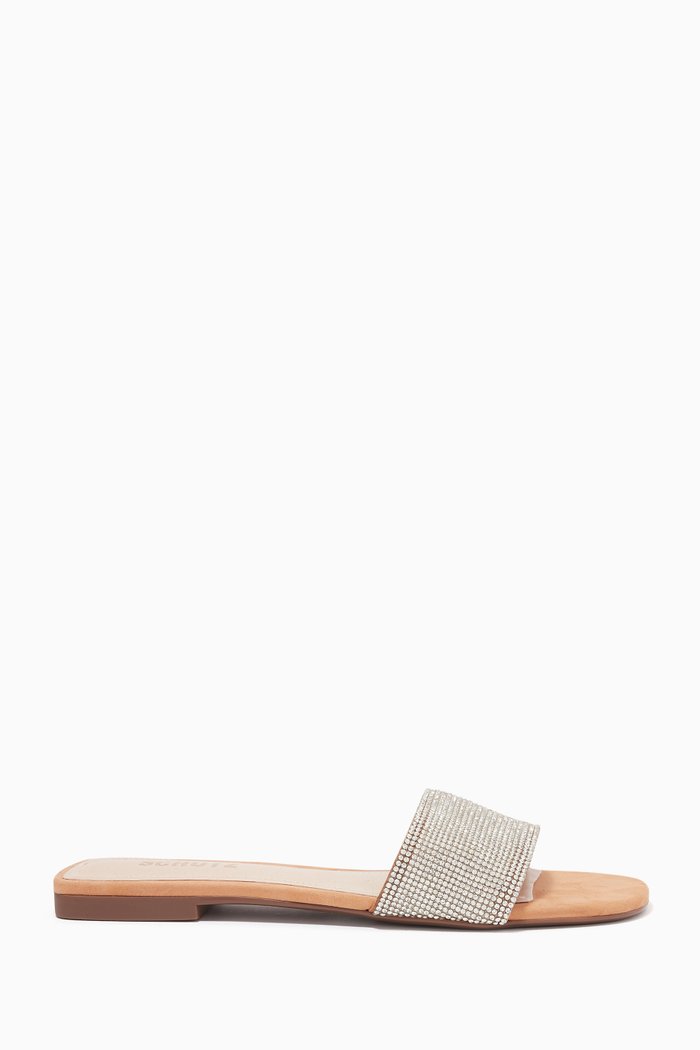 

Angelle Embellished Slides in Suede Leather, Neutral