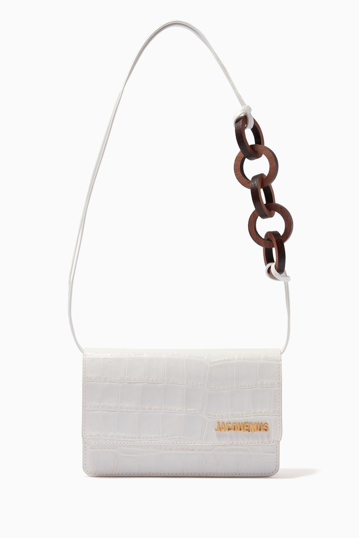 

Le Riviera Bag in Croc-Embossed Leather, White