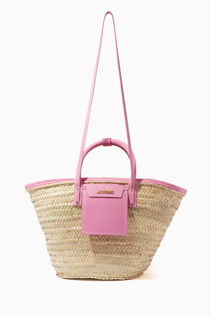 

Le Panier Soleil Basket Bag in Straw & Leather, Pink