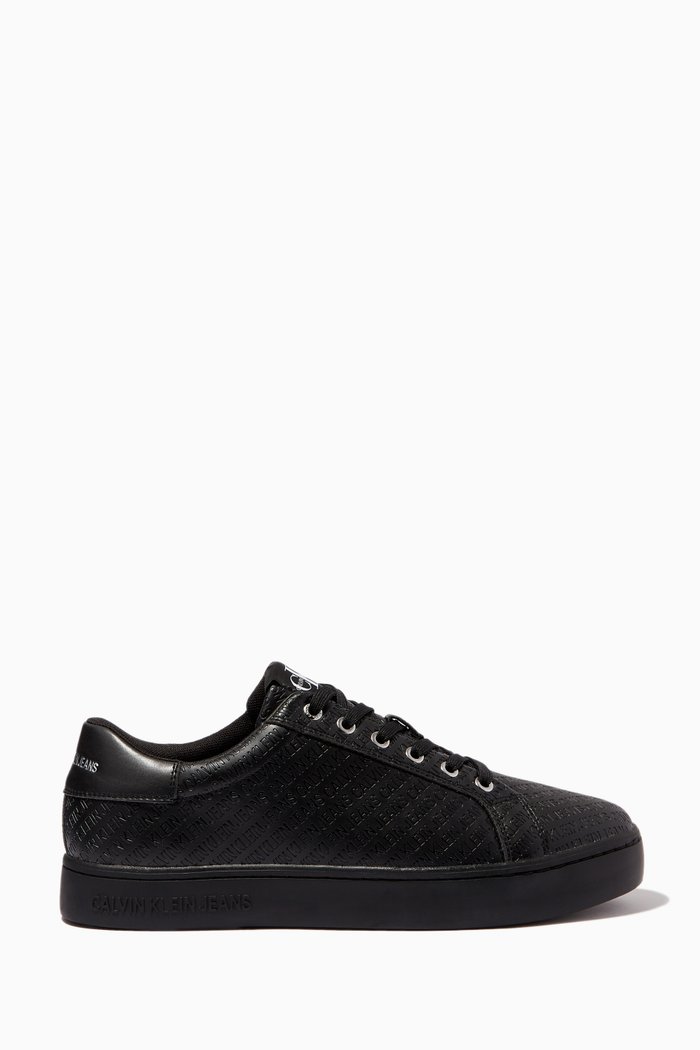 

Logo Cupsole Sneakers in Leather, Black