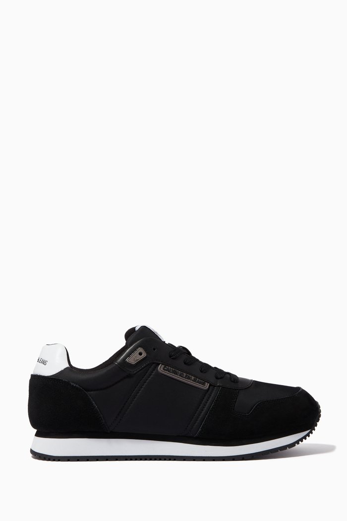 

CK Runner Sneakers in Nylon Twill & Faux Leather, Black