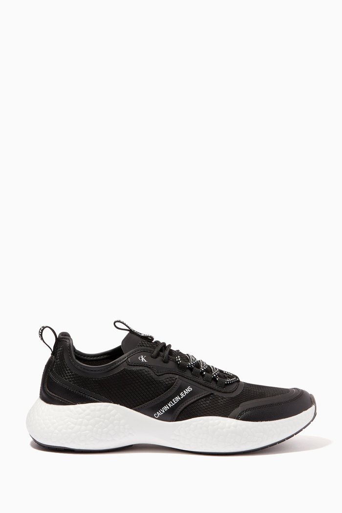 

Chunky Runner Sneakers in Leather, Black