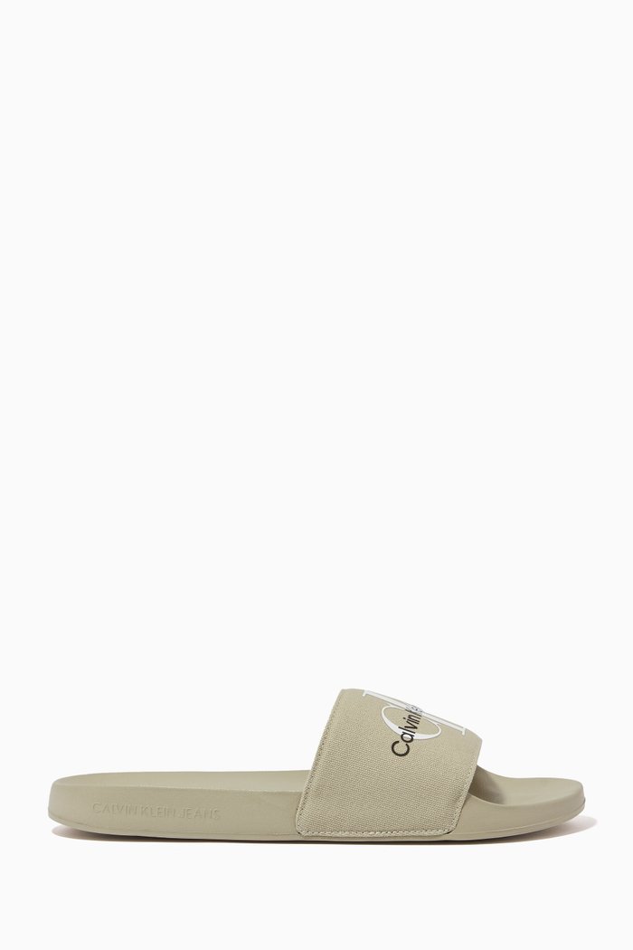 

Monogram Slides in Cotton Canvas, Neutral
