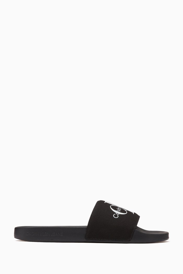 Monogram Slides in Cotton Canvas, Black
