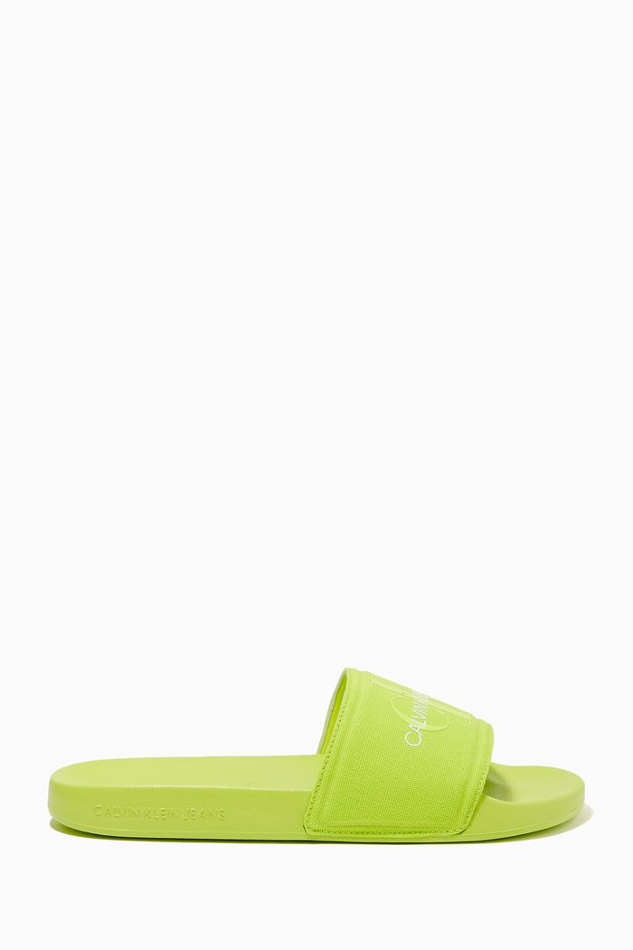 

Monogram Slides in Cotton Canvas, Green