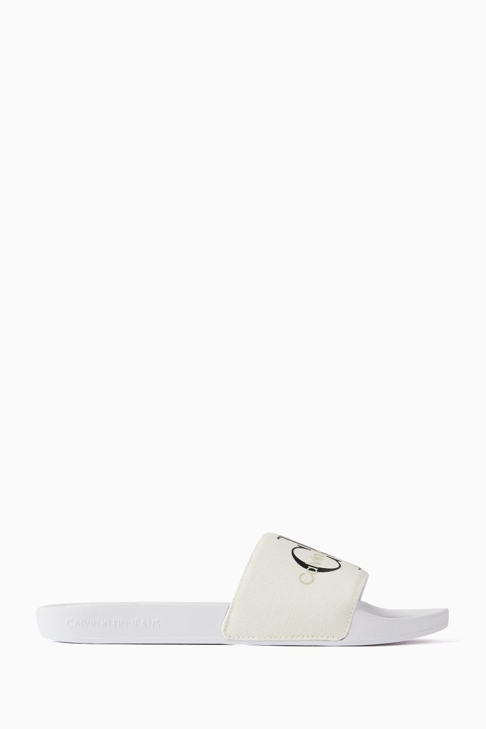 

Monogram Slides in Cotton Canvas, White