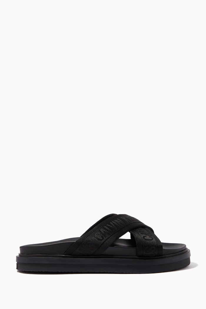 

Criss-cross Slides in Nylon & Rubber, Black