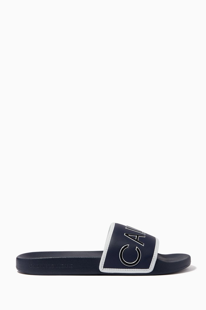 

CK Padded Slides in Faux Leather & Rubber, Blue