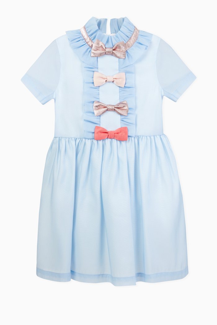 

Multi Bow Crepe & Organza Dress, Blue