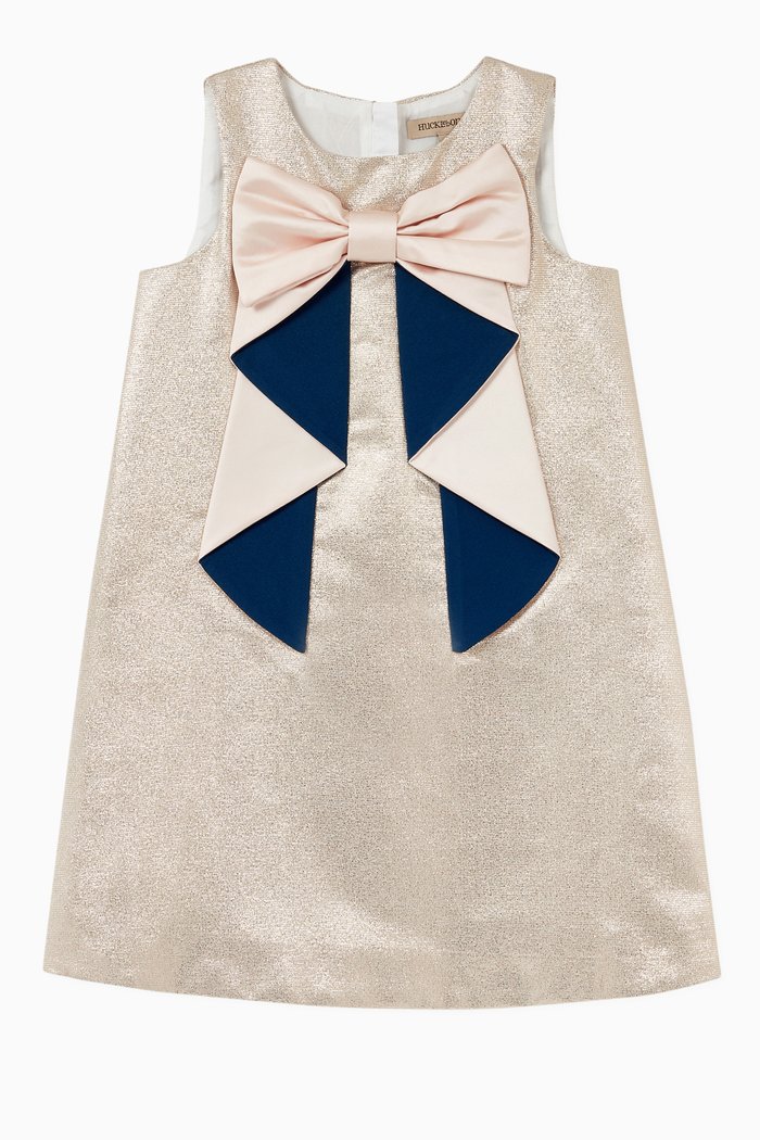 

Origami Bow Metallic Cotton Crêpe Dress, Pink