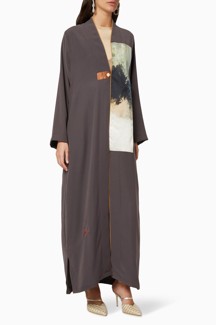 

Printed Crepe Abaya, Grey