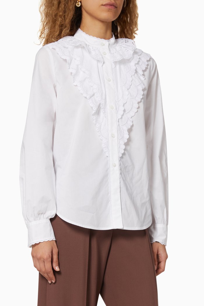 Flounce Broderie Anglaise Poplin Shirt, White