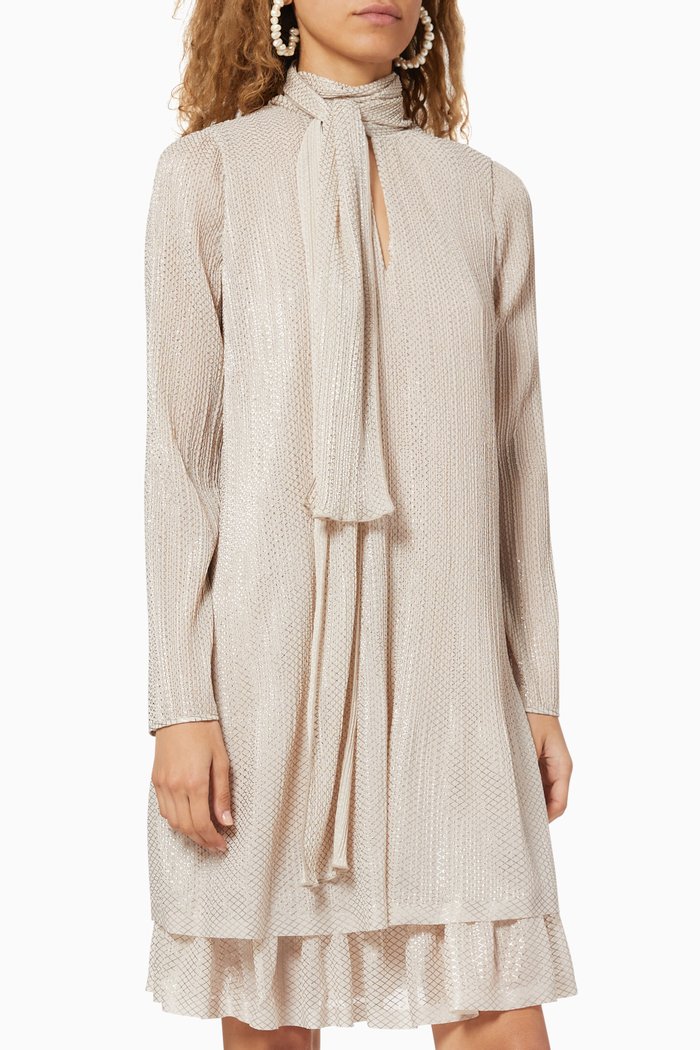 

Pleated Georgette Dress, Neutral