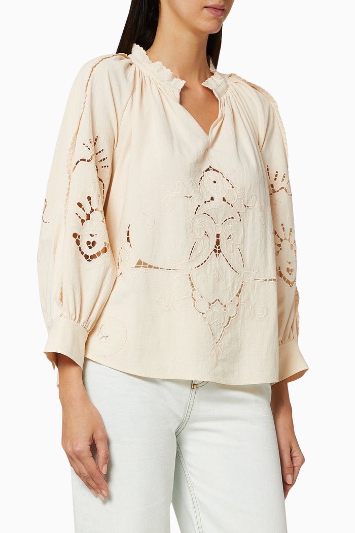 

Embroidered Linen Top, Neutral