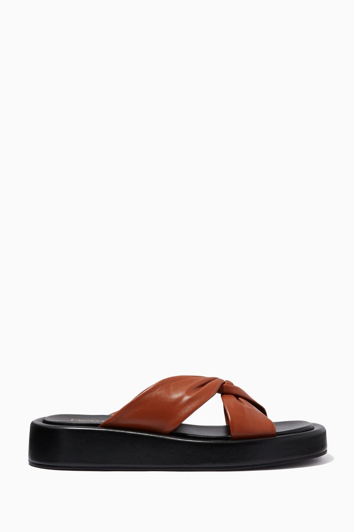 Tresse Slides in Lambskin, Black